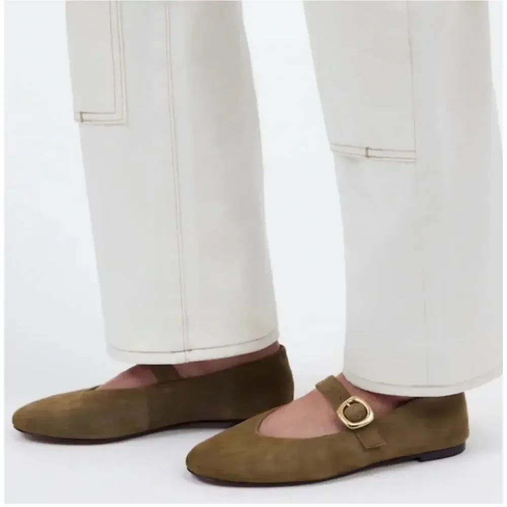 Madewell The Remy Mary Jane Flat in Aged Olive Green Suede Size 8